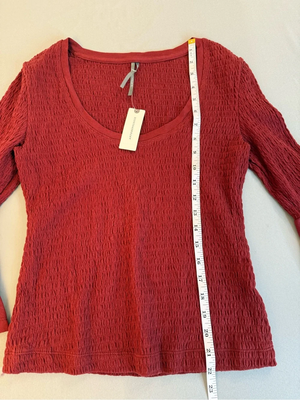 Anthropologie Maroon Bell-Sleeve Scoop Neck Top